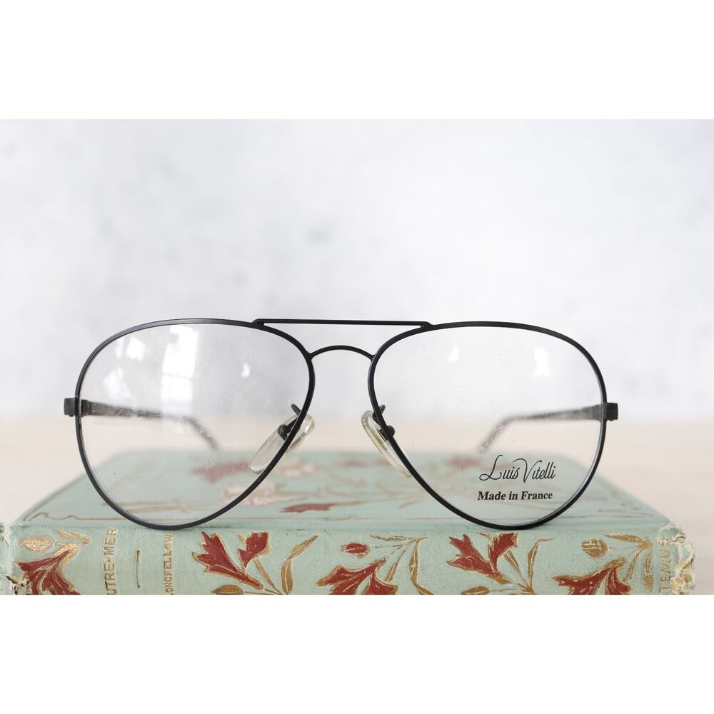 Vintage 1990s Aviator Luis Vitelli eyeglass frames NOS Black Tone Classic Pilot